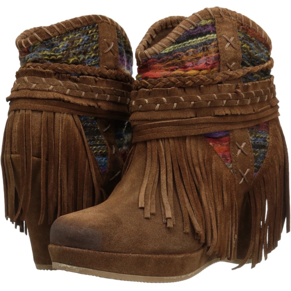 Rich Brown Suede Ankle Booties with Fringe and Studs